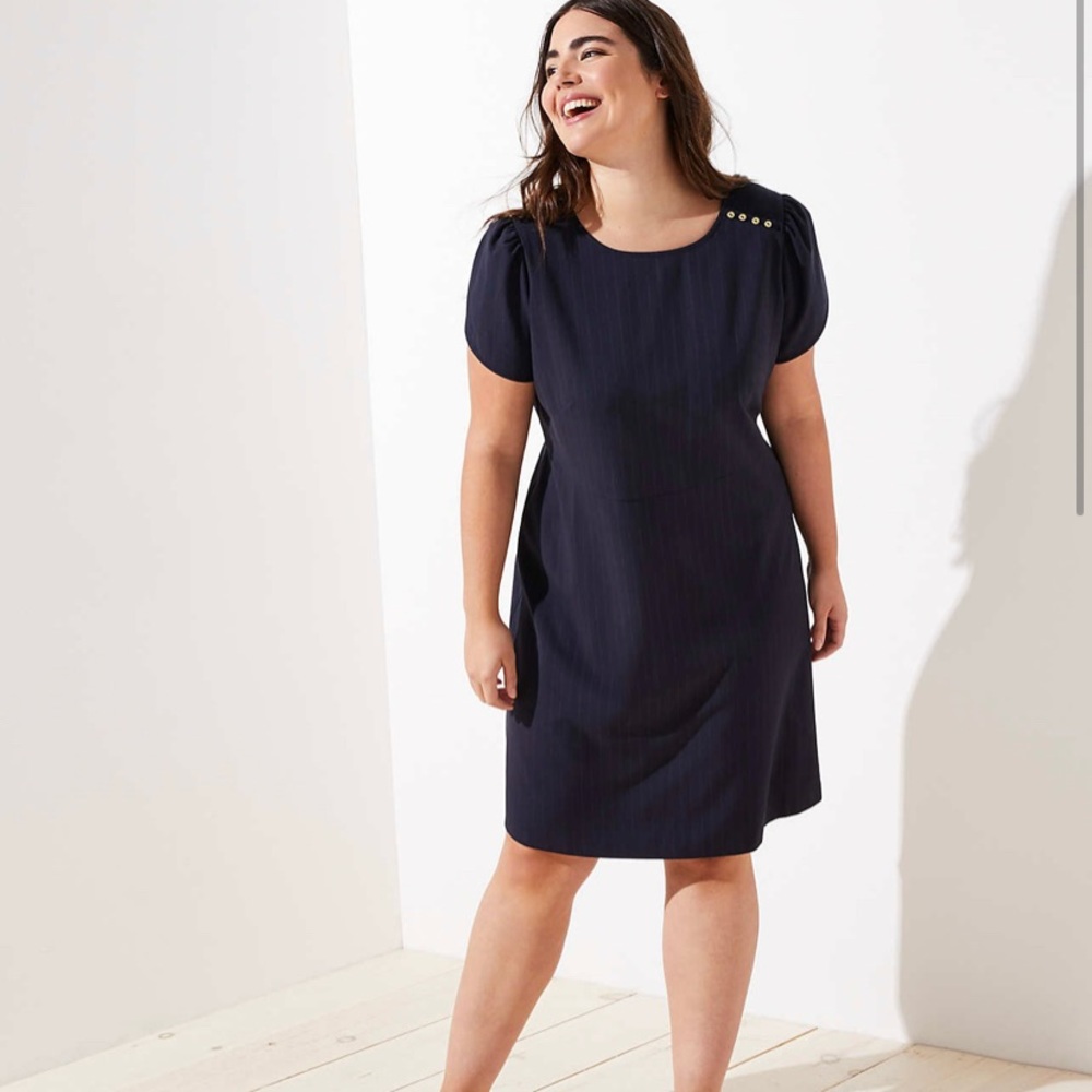 Loft Plus Sz 20 navy pinstripe dress tulip sleeves